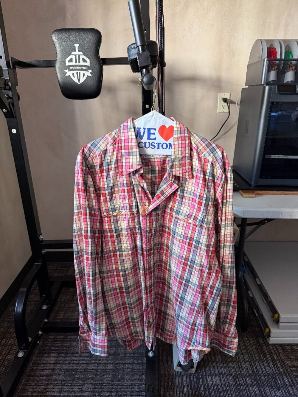 Robert Graham Men’s Pink Gray Plaid Freshly Laundered Shirt Large